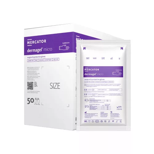 Mercator Dermagel Micro barna púdermentes latex sebészeti kesztyű 50 pár