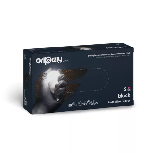 Gripzzly fekete nitril kesztyű 50 db S méret